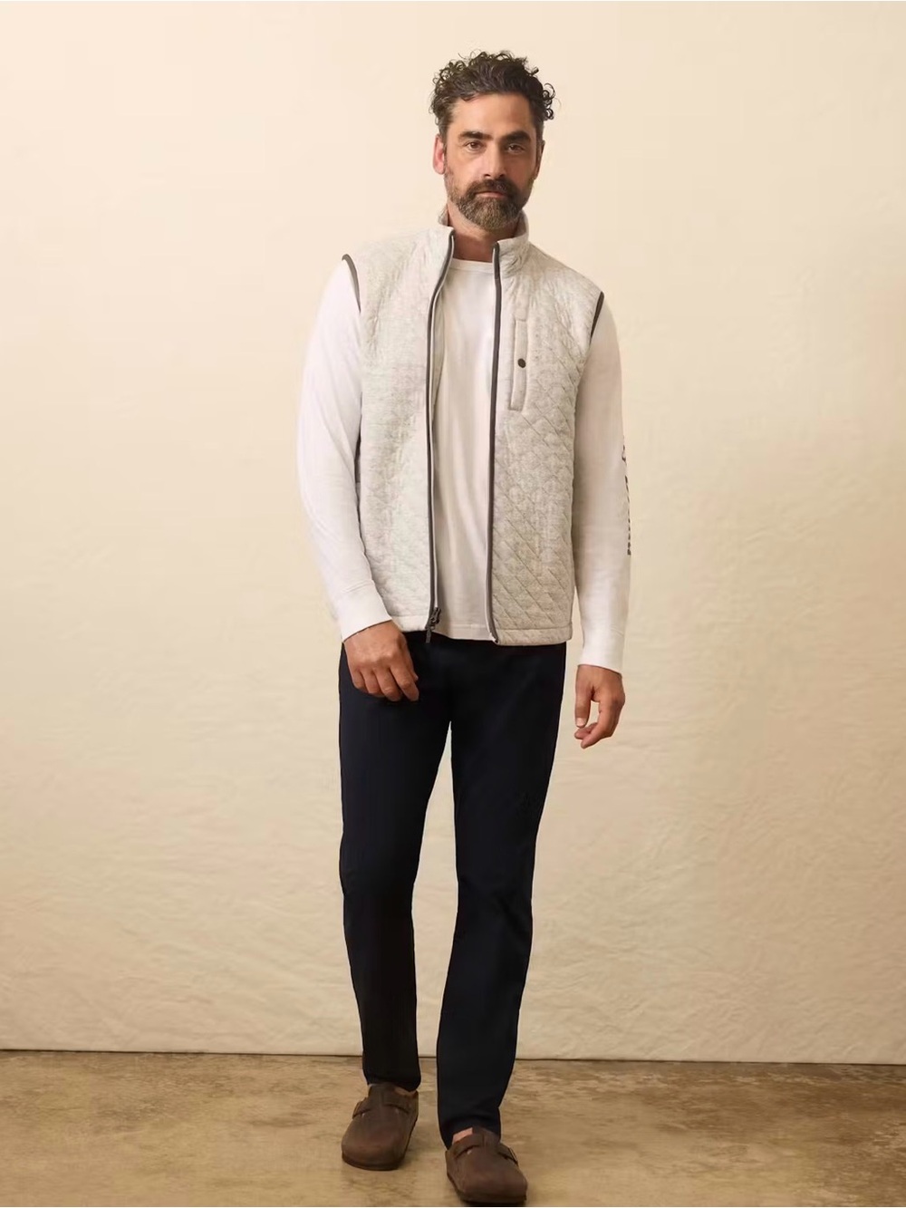 Faherty Men’s Epic Quilted Fleece Light Gray Cotton Blend Zippered Vest Medium - Picture 5 of 16